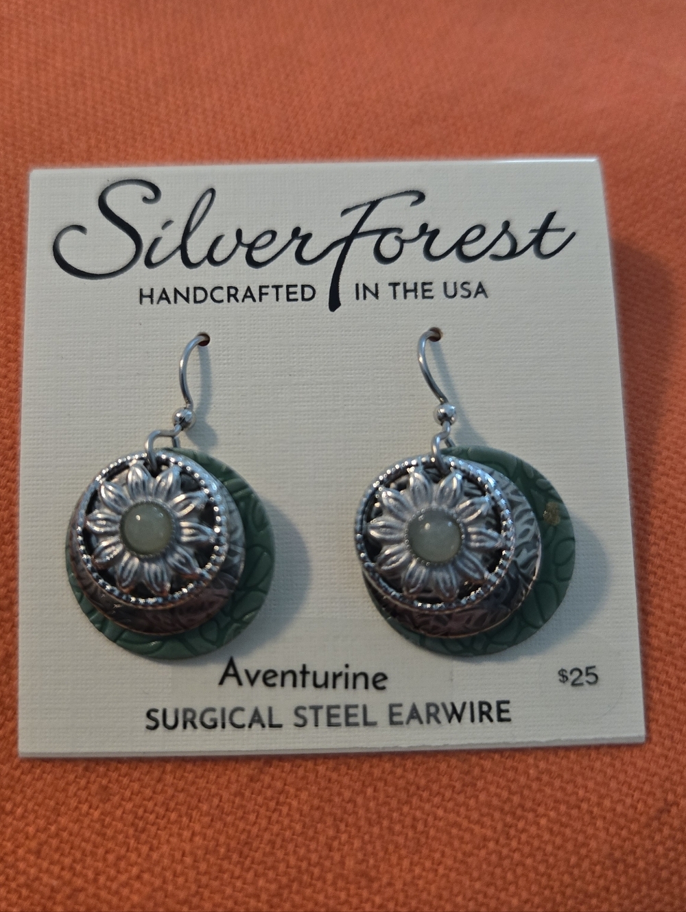 Silver Forest Silver-Tone Floral Aventurine Drop Earrings with Green Accents